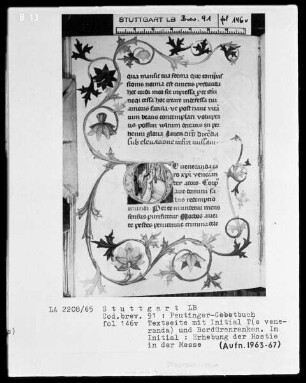 Gebetbuch des Konrad Peutinger — Initiale T (e veneranda), darin Elevatio, Folio 146verso