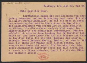 Brief an B. Schott's Söhne : 24.05.1924