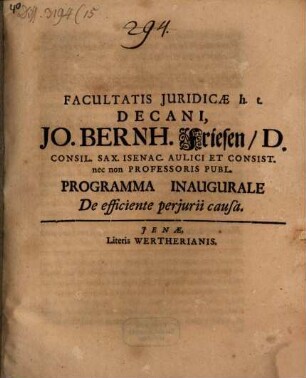 Jo. Bernh. Friesen ... Programma inaugurale de efficiente perjurii causa