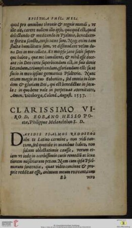 Clarissimo viro D. Eobano Hesso poetæ, Philippus Melanchthon S. D.