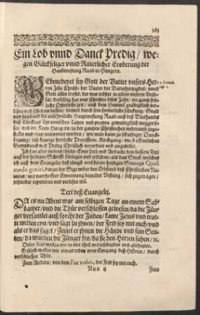 Ein Lob unnd Danck Predig/ wegen Glückseliger unnd Rittterlicher Eroberung der Hauptvestung Raab in Hungern.