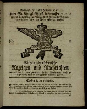 No. 3. Montags, den 19ten Januarii 1750.
