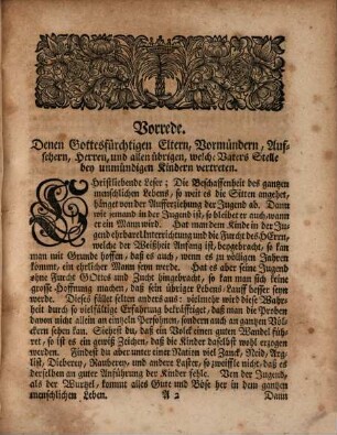 Erste Unterweisung der Jugend : Enthaltend Ein ABC Büchlein, Wie auch Eine kurtze Erklärung Der Zehen Gebote, des Gebets des Herrn, und des Glaubens-Bekäntnisses, Auf Befehl Sr. Aller-Durchlauchtigsten Czaar. Maj. Petri des Ersten, Imperatoris von gantz Rußland, in den Druck gegeben [Feofan Prokopovič]. [Übersetzung von Johann Gotthilf Vockerodt]