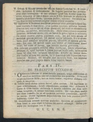 Pars IV. De Praeceptis Ecclesiae