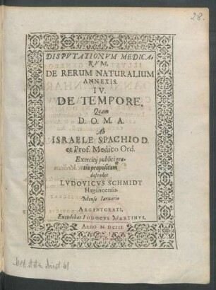 Disputationum Medicarum. De Rerum Naturalium Annexis. IV. De Tempore