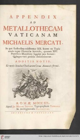 Appendix ad Metallothecam Vaticanam Michaelis Mercati