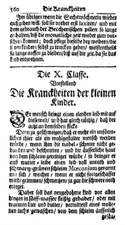 Die X. Classe. Vorstellend Die Kranckheiten der kleinen Kinder.