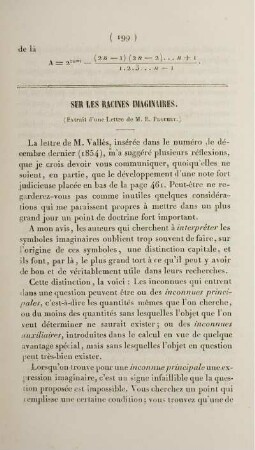 Sur les racines imaginaires.