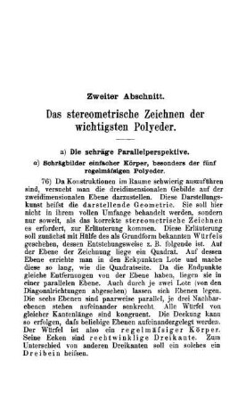 Zweiter Abschnitt. Das stereometrische Zeichnen der wichtigsten Polyeder.