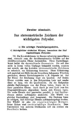 Zweiter Abschnitt. Das stereometrische Zeichnen der wichtigsten Polyeder.