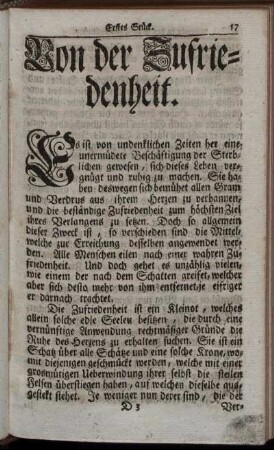 Von der Zufriedenheit. - Die Schändlichkeit des Aberglaubens.