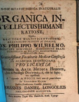 Diss. med. inaug. de organica intellectus humani ratione