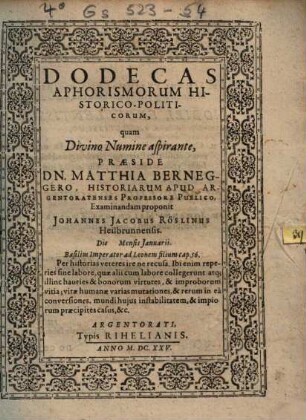 Dodecas Aphorismorum Historico-Politicorum