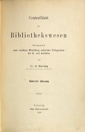 Zentralblatt für Bibliothekswesen. 7. 1890