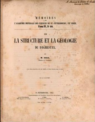 Sur la structure et la géologie du Daghestan