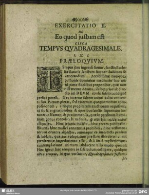 Exercitatio II. De Eo quod justum est Circa Tempus Quadragesima