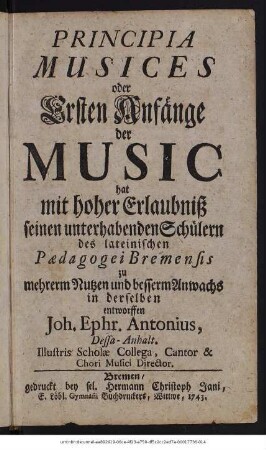 Principia Musices oder Ersten Anfänge der Music