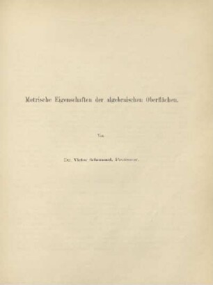 Metrische Eigenschaften der algebraischen Oberflächen