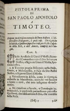 Pistola Prima Di San Paolo Apostolo A Timoteo. - Pistola Di San Paolo Apostolo À Filemone.