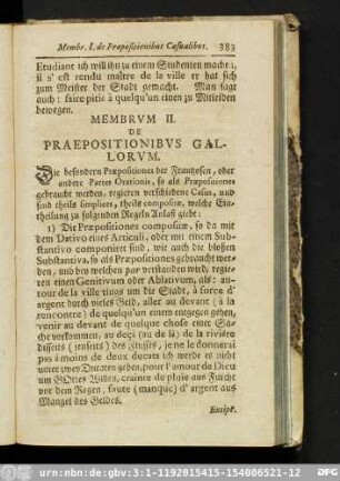 Membrum II. De Praepositionibus Gallorum.