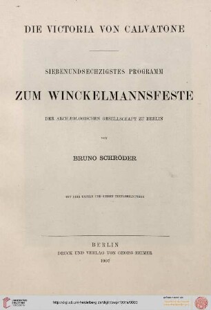 Band 67: Programm zum Winckelmannsfeste der Archäologischen Gesellschaft zu Berlin: Die Victoria von Calvatone