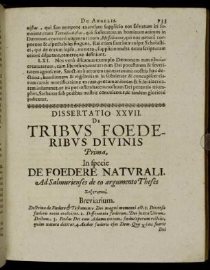 Dissertatio XXVII. De Tribus Foederibus Divinis Prima.