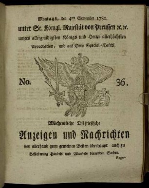 No. 36. Montags, den 4ten September 1780.
