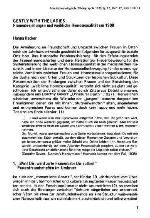 1-14, Gently with the Ladies. Frauenbeziehungen und weibliche Homosexualität um 1900