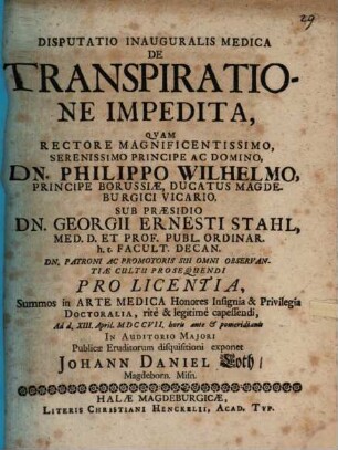 Disp. inaug. med. de transpiratione impedita