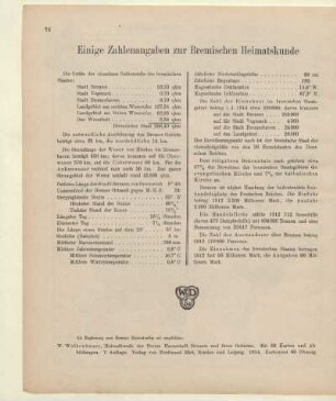 Einige Zahlenangaben zur Bremischen Heimatskunde