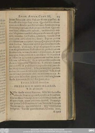 Epist. XXIII. Bruxellam. Frederico Marselario, V. N. & Consuli.
