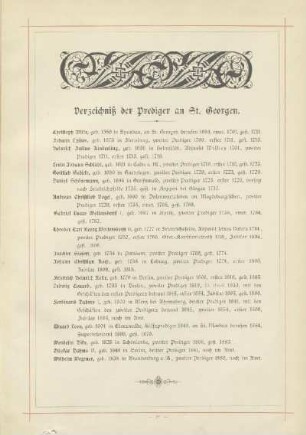 Verzeichniß der Prediger an St. Georgen