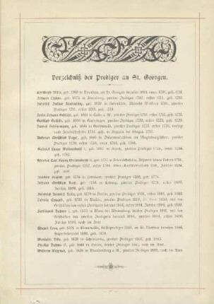 Verzeichniß der Prediger an St. Georgen