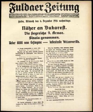 Erste Ausgabe vom Mittwoch, den 06. Dezember 1916.