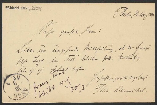 Brief an B. Schott's Söhne : 18.03.1893