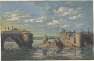 Die durch Napoleonische Truppen am 19. März 1813 gesprengte Augustusbrücke in Dresden