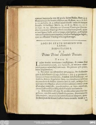 Disputatio I. De Primo Primi Hominis Peccato.