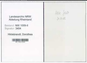 Entnazifizierung Dorothea Hildebrandt , geb. 05.01.1898 (Pfleger)