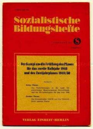 Schulungsheft der SED zum Thema Wirtschaftsplan 1948 und 1949/50