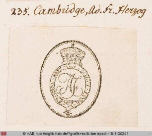 Exlibris des Herzogs Adolphus Frederick von Cambridge