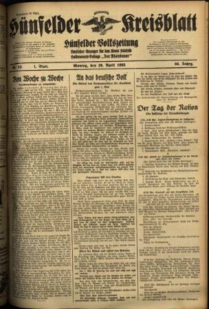Erste Ausgabe vom Montag, den 29. April 1935.