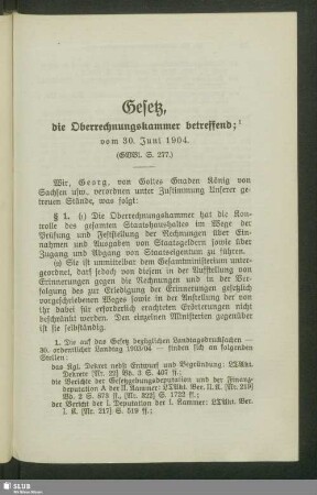 Gesetz, die Oberrechnungskammer betreffend; vom 30. Juni 1904