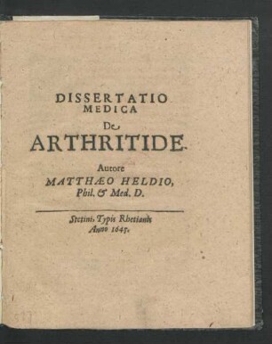 Dissertatio Medica De Arthritide