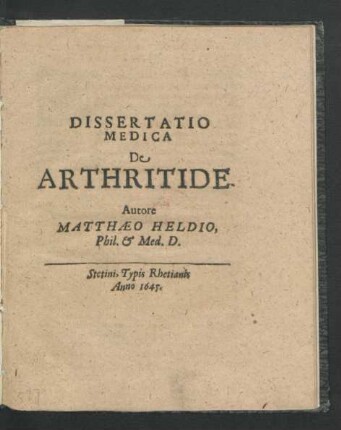 Dissertatio Medica De Arthritide
