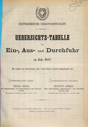 Übersichts-Tabelle der Ein-, Aus- und Durchfuhr : im Jahr .... 1882