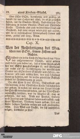 Cap. X. Von der Rechtfertigung des Menschen vor GOtt, seinem HErrn und Richter.