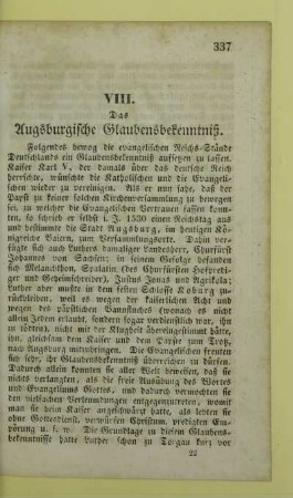 VIII. Das Augsburgische Glaubensbekenntniß