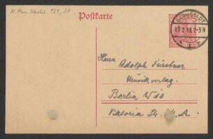 Postkarte an Otto Fürstner : 27.02.1919