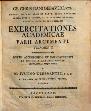 Ge. Christiani Gebaveri ... Exercitationes Academicae Varii Argvmenti, 2