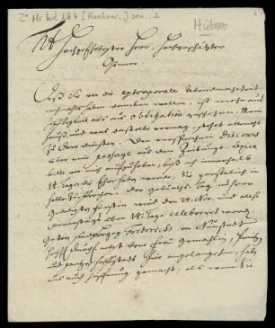 Brief von Johann Hübner an Christoph Enoch Buchta